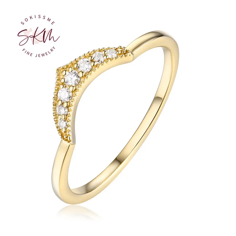 

SKM Art Винтажное кольцо с бриллиантами, декоративная Свадебная лента, желтое золото, изогнутая Свадебная лента, тонкая изящная форма, обещающ...