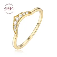 SKM Art Vintage Diamond Ring deco wedding band Yellow Gold Curved wedding band Thin Dainty  stacking Promise Anniversary
