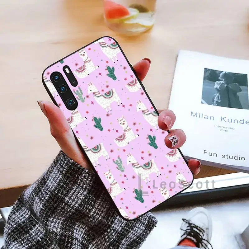 

Cute Llama Alpaca Animals Cartoon Phone Case black For Huawei honor Mate mate P 10 9X 10i 20 30 40 y7 lite pro p smart 2019