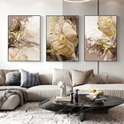 Абстрактная Картина на холсте с цветами из золотой фольги, настенный плакат с цветочным принтом, современное роскошное украшение для гостиной, картины, домашний декор