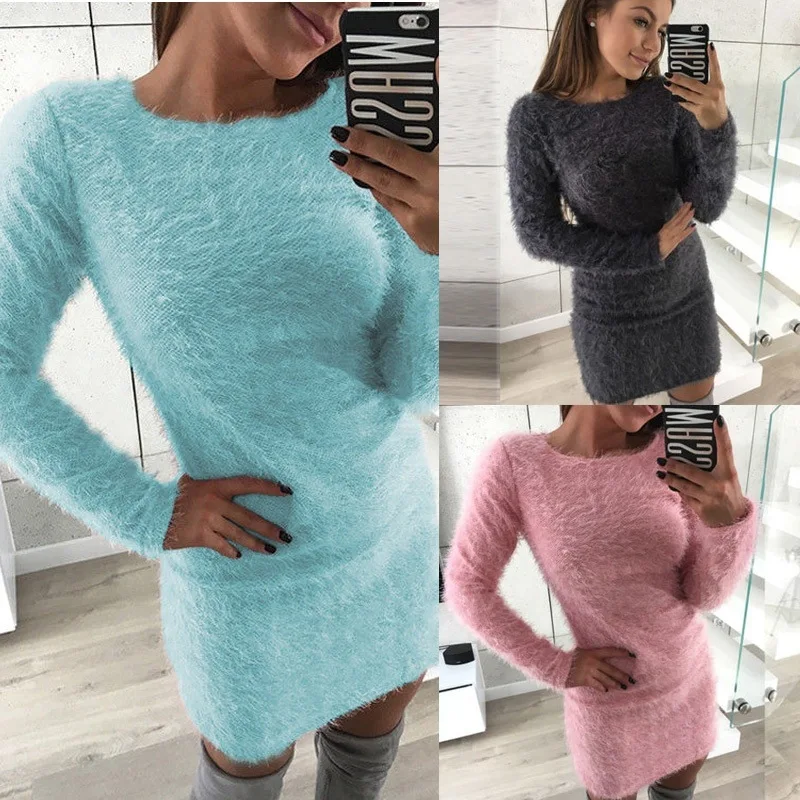 

Autumn/winter fashion round neck women's wrap dress European and American style street wear comfortable long-sleeved wrap dress