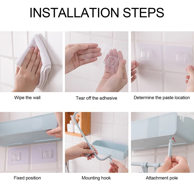 

Simple Punch-free Bathroom Wall-Mounted Shelf Multifunctional Plastic Kitchen Wall Storage Holder with Hanger Rack Stand