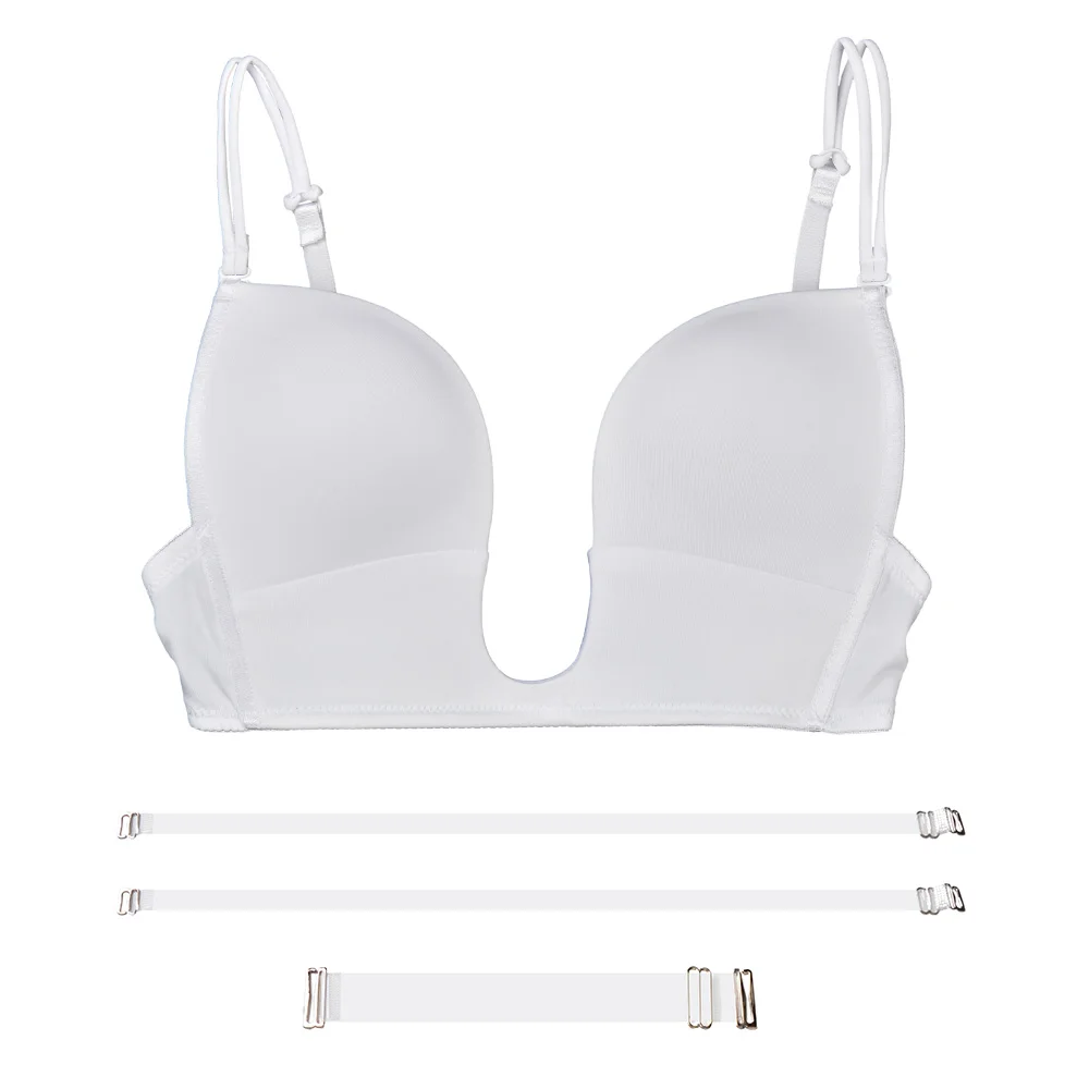 

White Push up Bras deep V plunge plus size Big Cup women's bra Ladies Everyday Sexy Bra Wire free 70 75 80 85 90 95 A B C D E