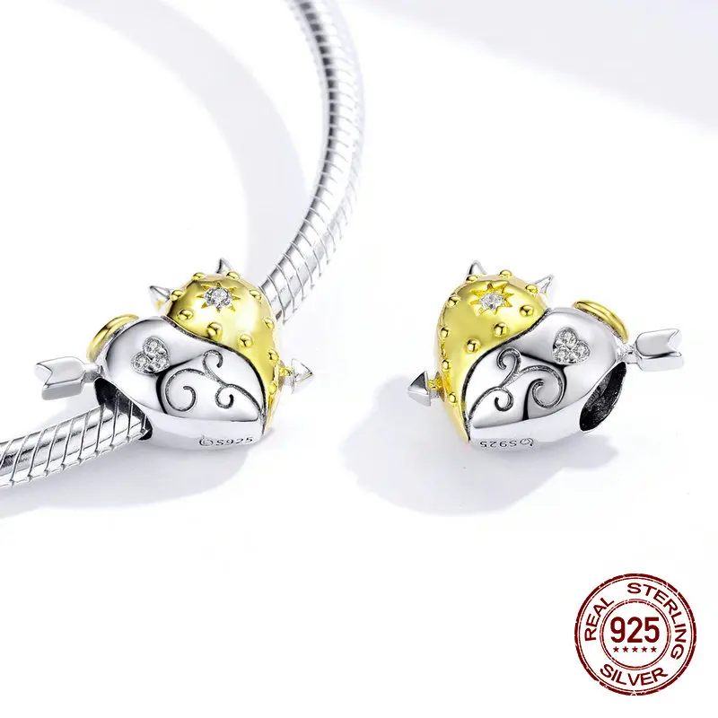 Подлинные бусины в форме сердца ангел дьявол подходит для браслета ожерелья