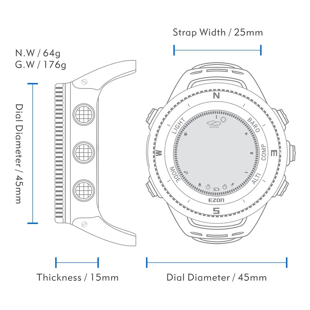 EZON H001H11 Smartwatch блок swich gps шагомер Бег открытый спортивный компас термометр Смарт часы с водонепроницаемым