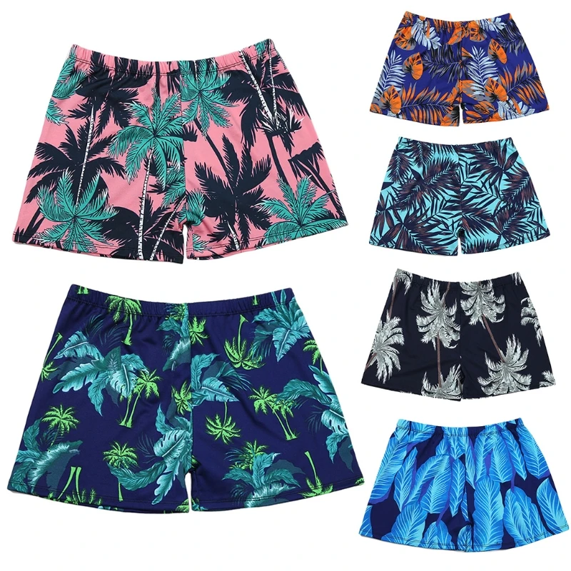 

Men Summer Quick Dry Swim Bohemian Coconut Tree Leaves Print Surfing Beach Shorts with Mesh Lining Boardshorts