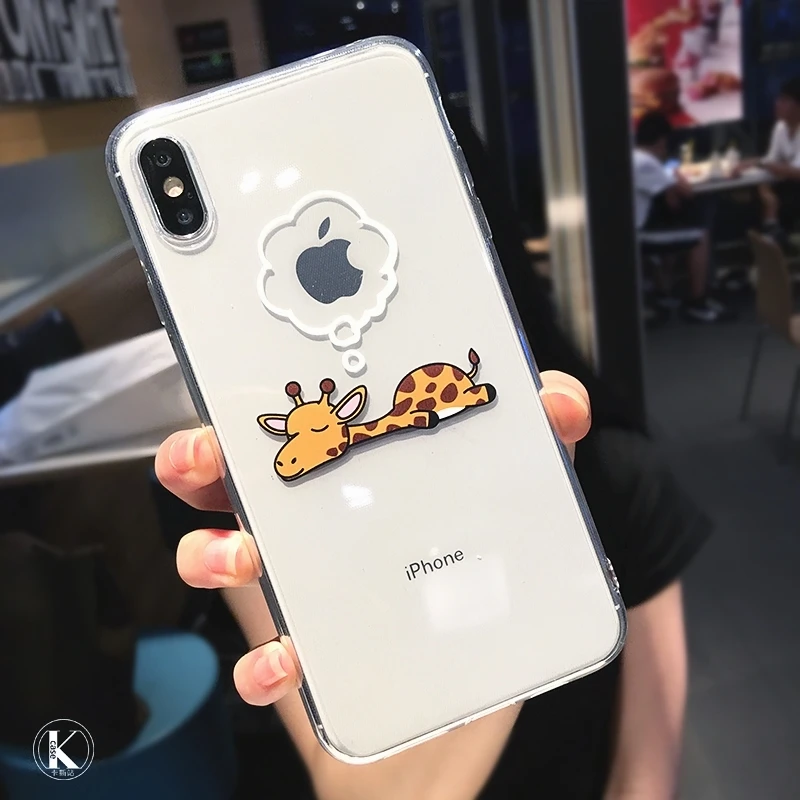 fantasy Cute Cartoon animal giraffe Clear Phone Case For iPhone 11 Pro Max X XS XR 7 8 plus 6 6s Couple Transparent Soft TPU Back Cover - Цвет: fantasy