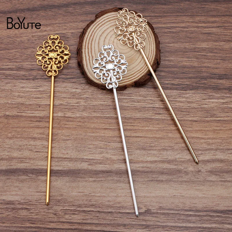 

BoYuTe (10 Pieces/Lot) 30*37MM Filigree Welding 128*2.7MM Hair Stick Metal Brass Diy Hair Accessories