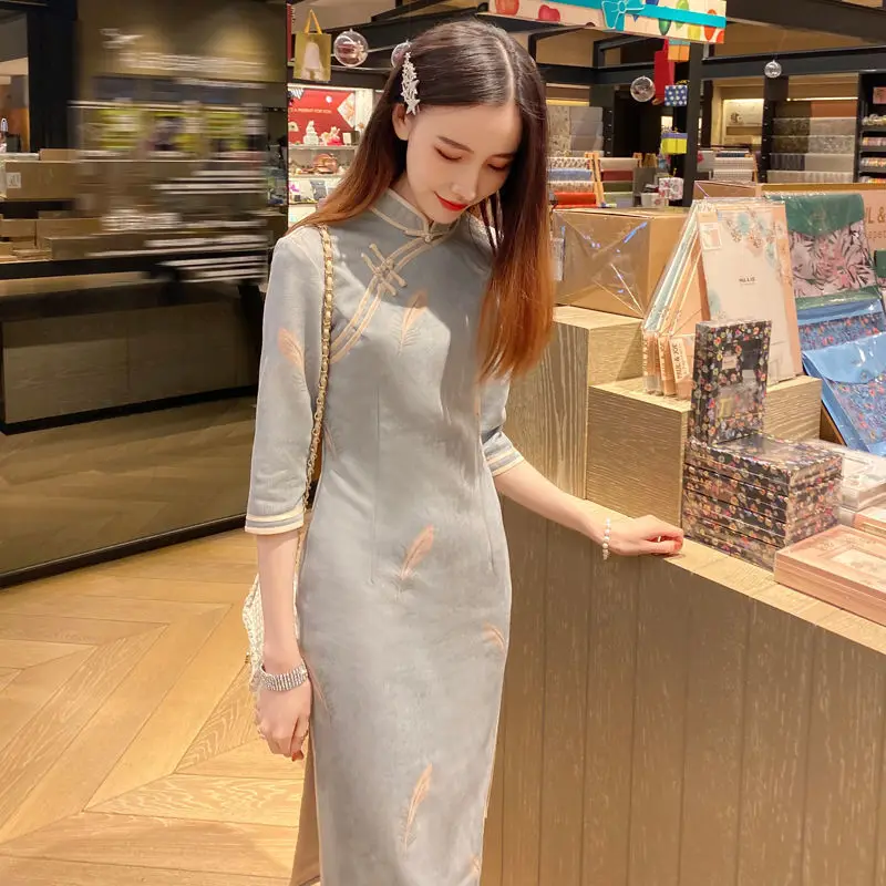 Китайский Для женщин Qipao платье Винтаж приталенные женские вечерние Vestido Robe с