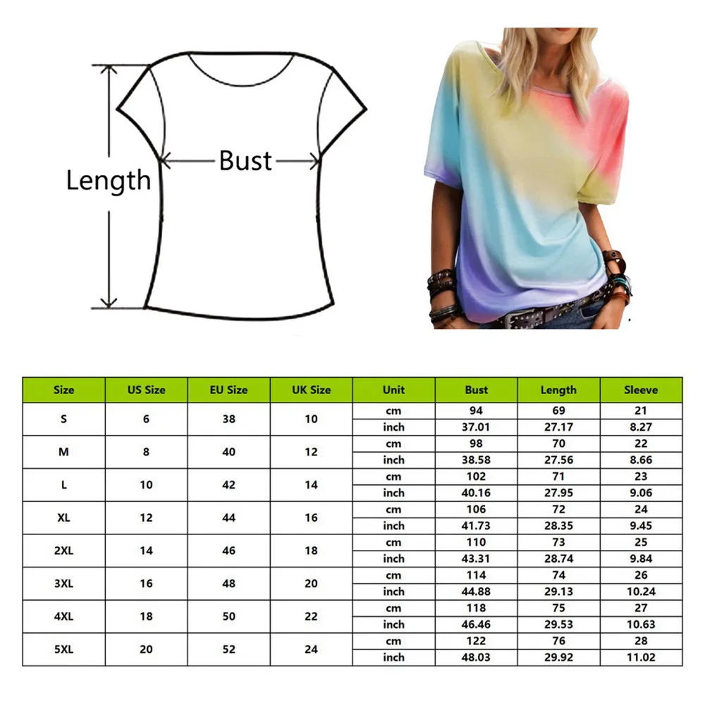 

New Summer Women's Fashion Casual O-neck Short Sleeve T-shirt Gradient Color Printing Blouses Plus Size Tops Oversized 5XL