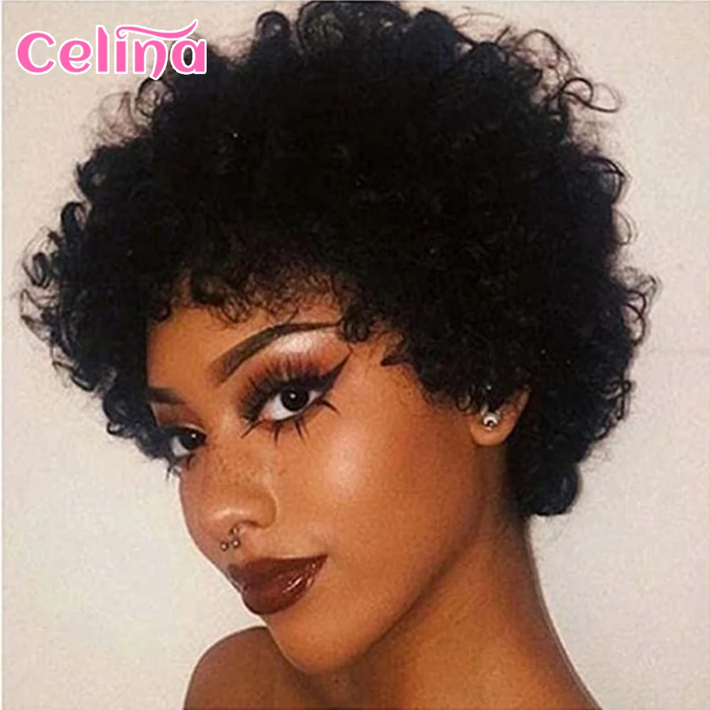 

Афро кудрявые человеческие волосы, парики с коротким Бобом для чернокожих женщин, парик для стрижки Пикси, недорогие бразильские волосы, па...