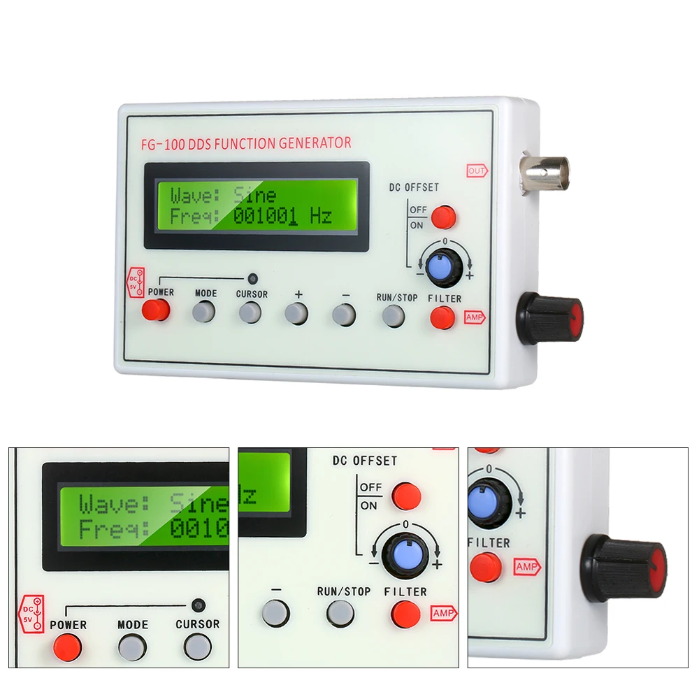 1HZ-500 кГц FG-100 DDS генератор сигналов синусоидальной Треугольники сигнал