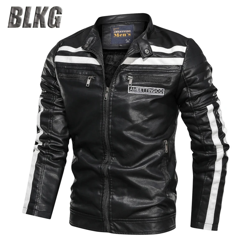 

Dropshipping Winter Leather Jacket Men Fleece Wool Liner Warm Windbreaker Patchwork Motorcycle Jacket Plus Size L-6XL Tops