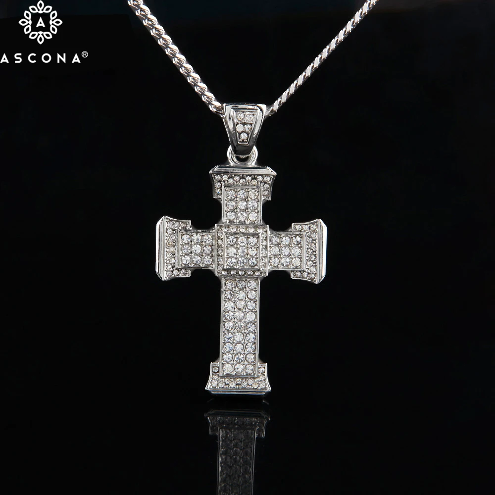 

Big Cross Pendant Necklace Rapper Men Gold Silver Color CZ Iced Out Rhinestone Bling Diamonds Statement Hip Hop Chain Jewelry