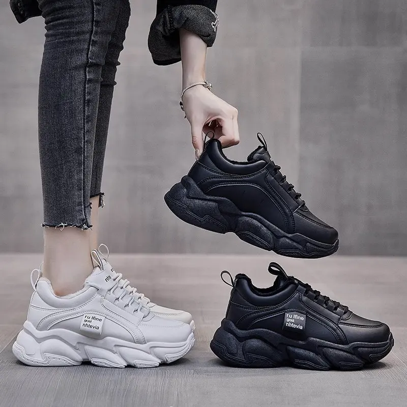 

2021 winter new casual sports women's shoes plus velvet warm pants thick-soled old shoes