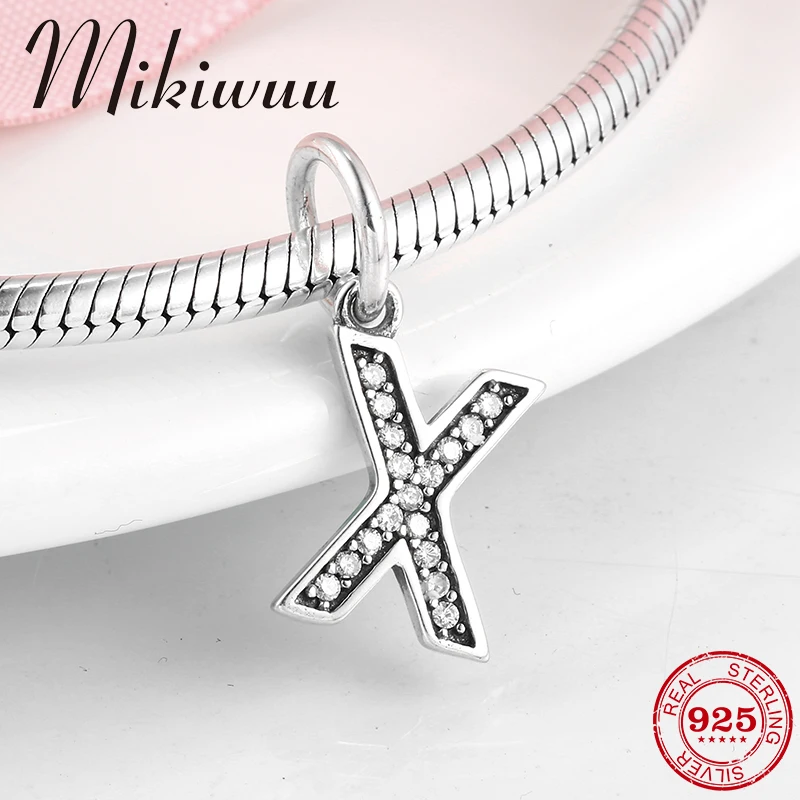 Настоящее серебро 925 пробы серебряная буква X Кристалл CZ прекрасный DIY кулон бисер