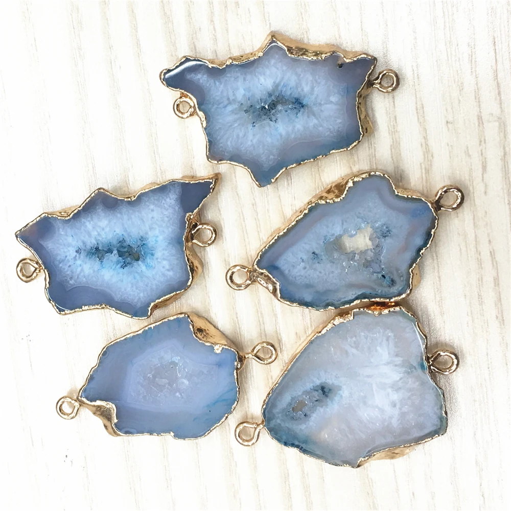 5 шт. натуральный светильник синий Агаты ломтик кулон разъемы нерегулярные сырья