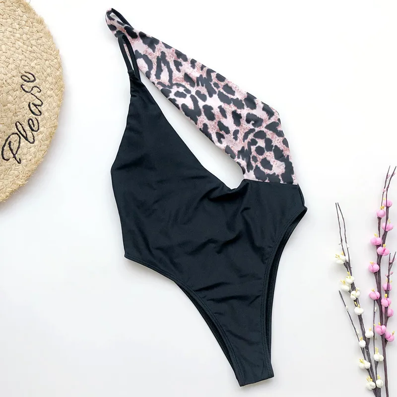 Цельный купальник на одно плечо 2020 сексуальный с глубоким v образным вырезом