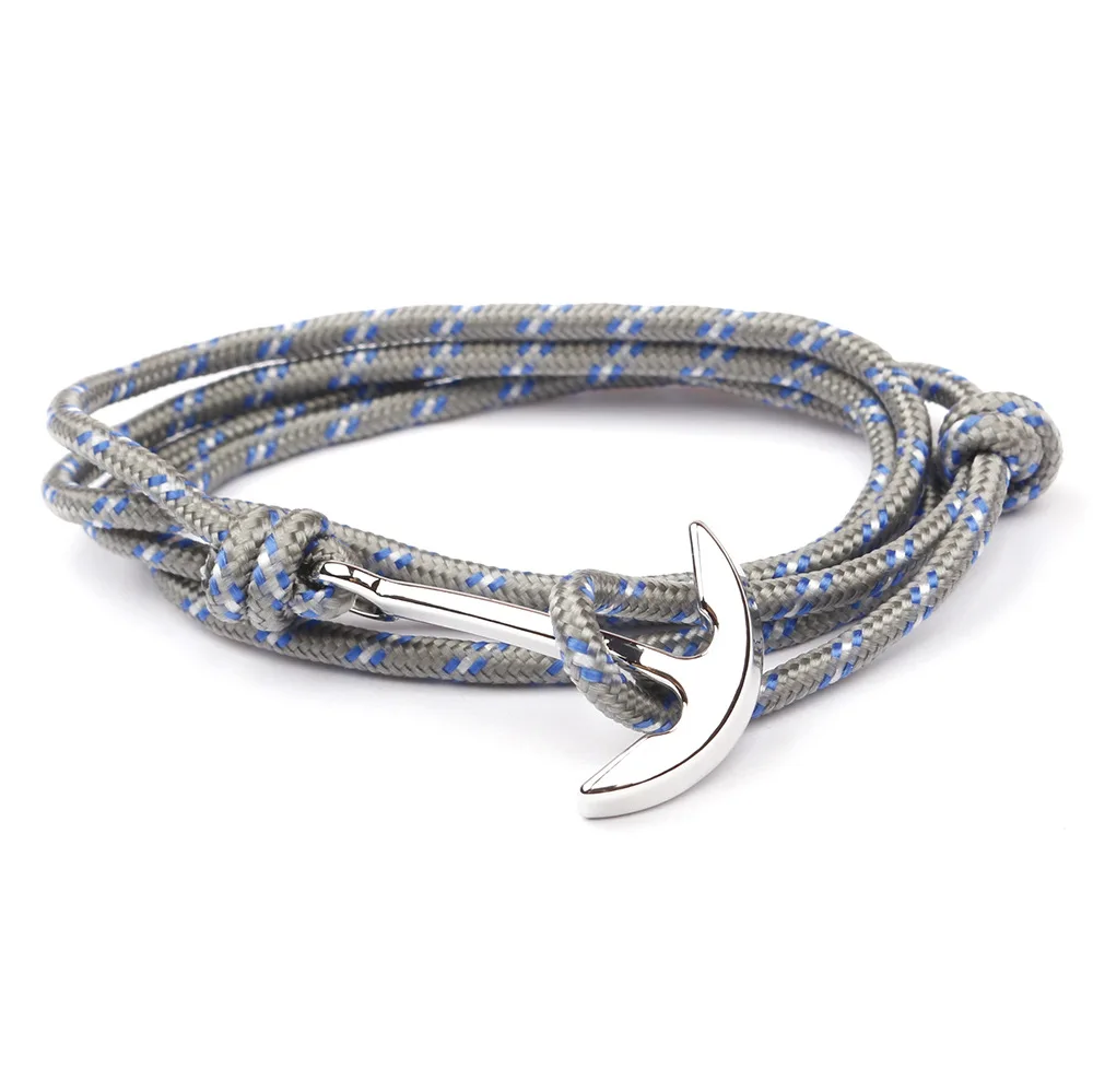 Модный стильный женский браслет серебряного цвета с якорем самодельный веревкой