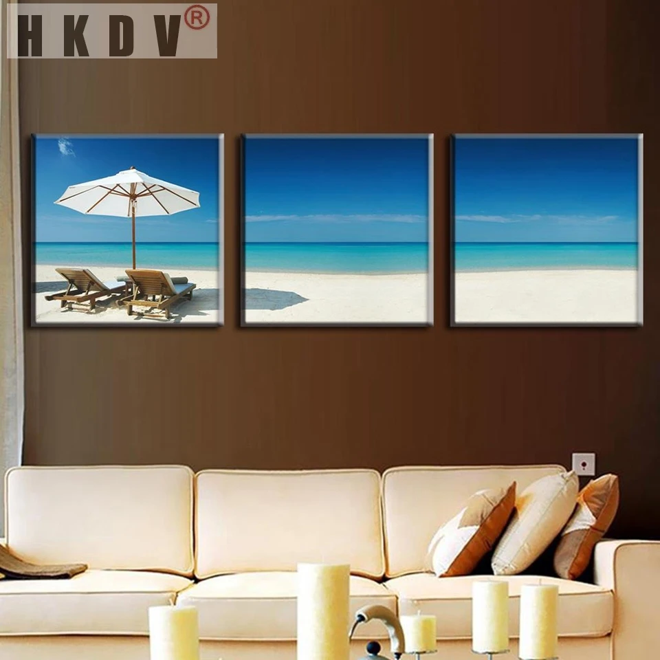 

HKDV 3 Panels Sun Shines Blue Sea Beach Tropical Landscape Canvas Painting Wall Art Pictures Room Poster HD Printed Home Decor