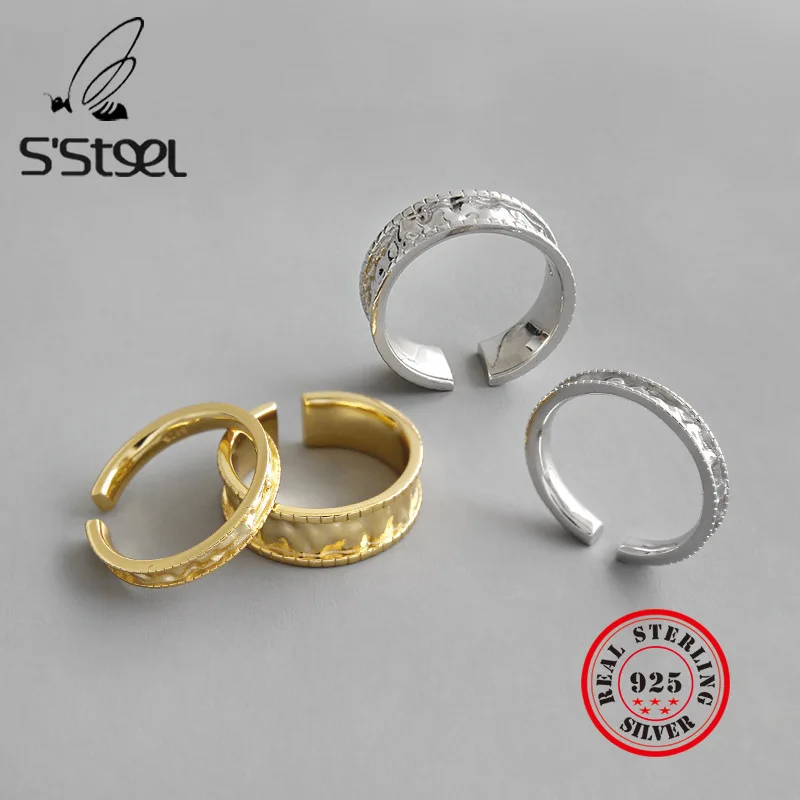 

S'STEEL Gold Foil Ring 925 Sterling Silver Rings For Women Bague Argent Massif Pour Femme Joyas De Plata Accessories Jewelry