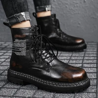 2020 new autumn and winter martin mens high top wild retro leather trend korean version black motorcycle boots