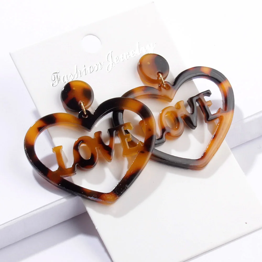 

Simple Fashion Big Heart Tortoiseshell Acetate Acrylic Earrings for Girls Statement Women Colorful Love Drop Korean Earrings