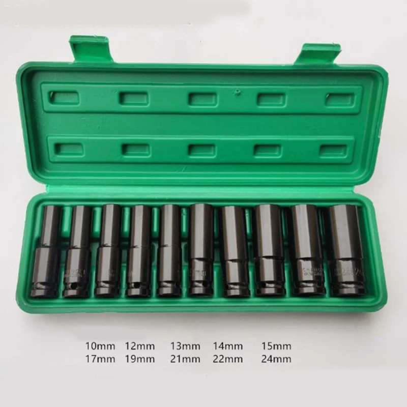 

10Pcs 8-24Mm 1/2 inch Drive Deep Impact Socket Set Heavy Metric Garage Tool For Wrench Adapter Hand Tool Set
