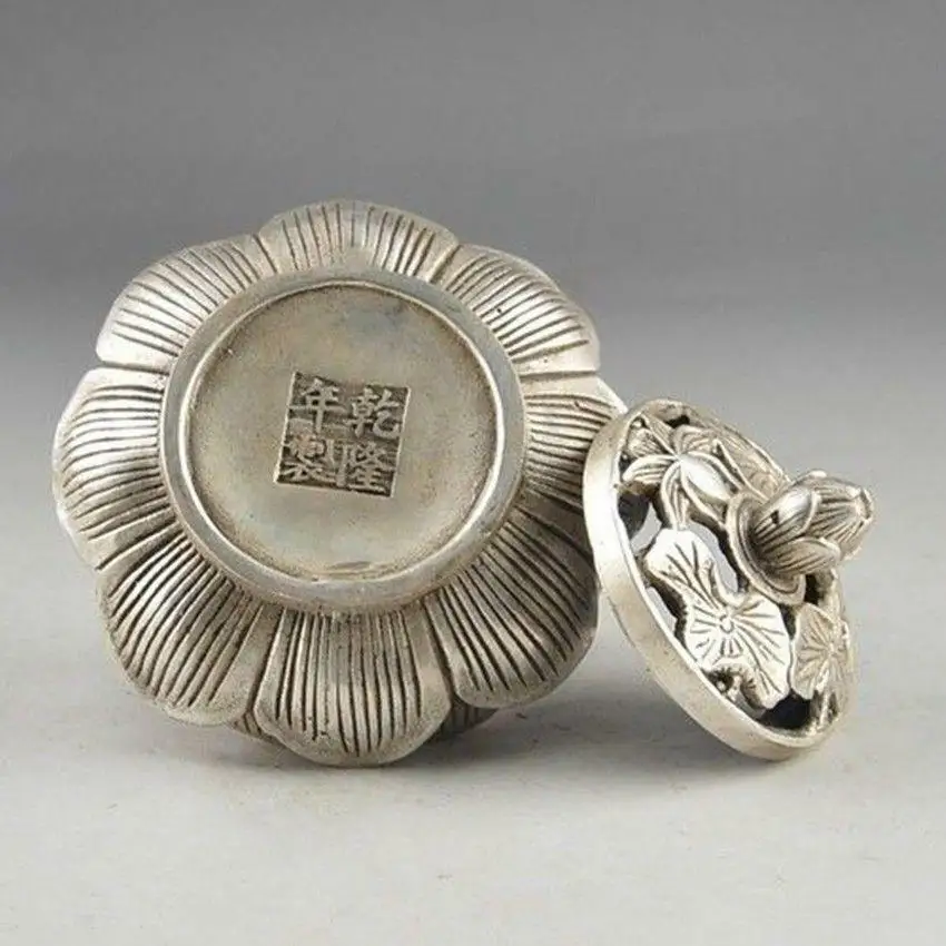 

old collection Chinese Tibetan Silver hand carved lotus Incense Burner