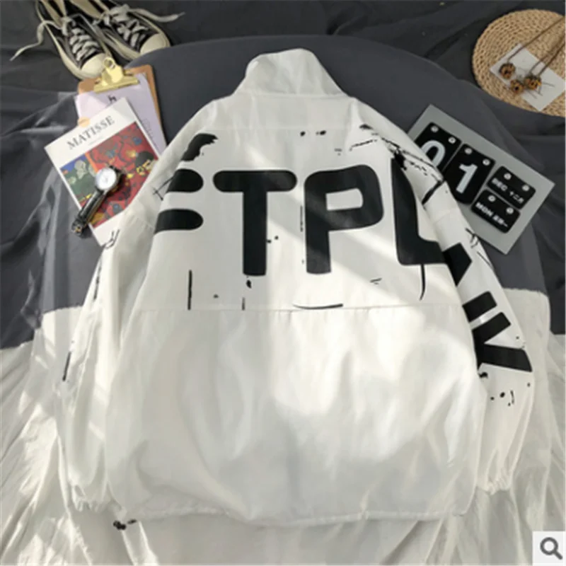 

2021 spring and autumn new fashion stand-up collar jacket male teenager student skateboard hip-hop loose sports windbreaker jack