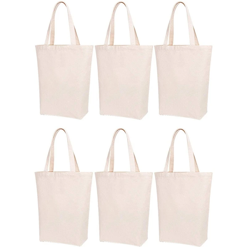 

Hot Kf-Canvas Tote Bag,DIY Handmade And Decorated, Reusable Washable Shopping Bag,Grocery Bag 6Pcs