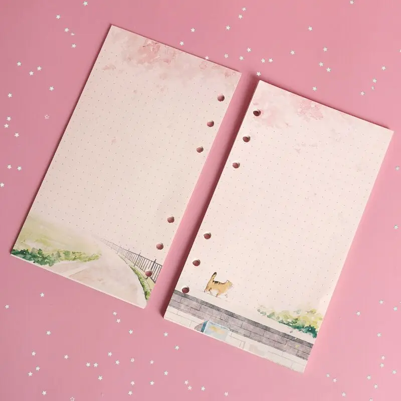 

PhD New 80 Sheets Kawaii Sakura And Cat A6 Loose Leaf Notebook Refill Spiral Binder Inner Pages Line Grid Blank Agenda