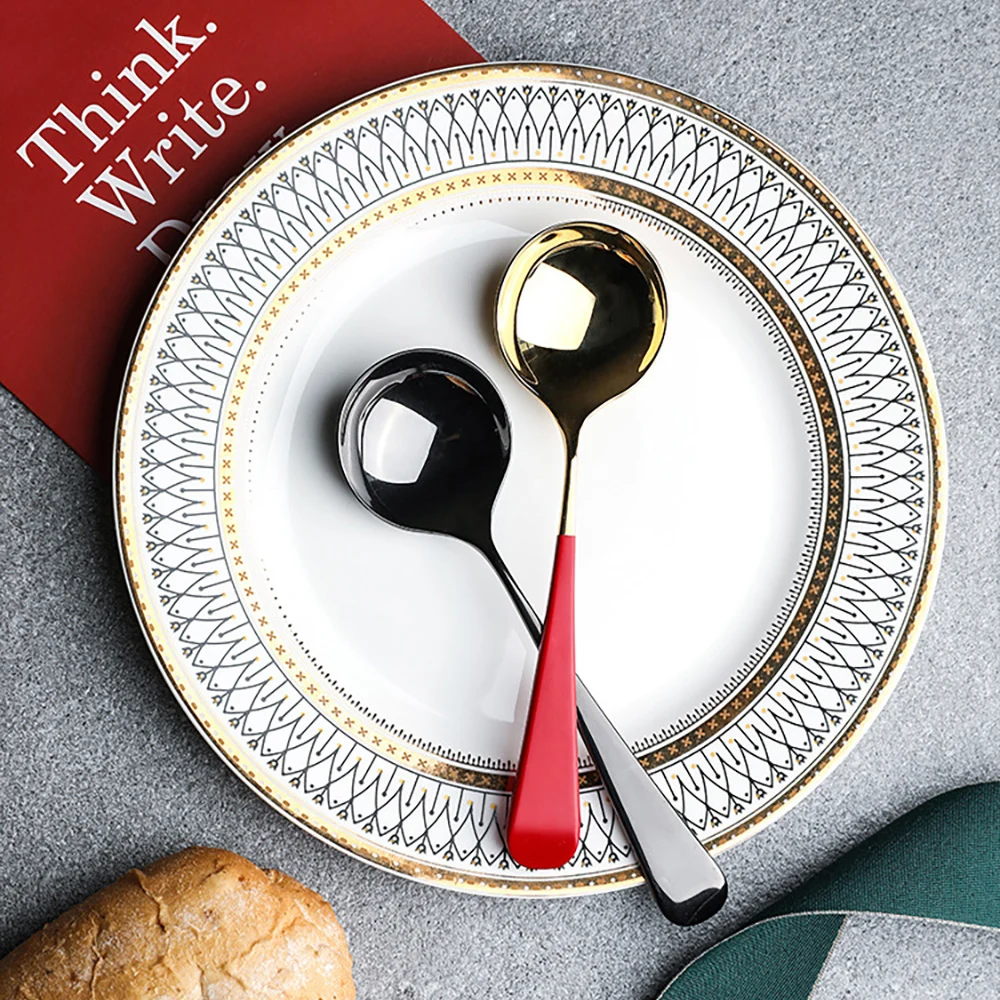 

Stainless Steel Children Tableware Korean Soup Spoon, Metal Coffee Stirring Spoon Colorful Dessert Spoon for Eat Dinnerware