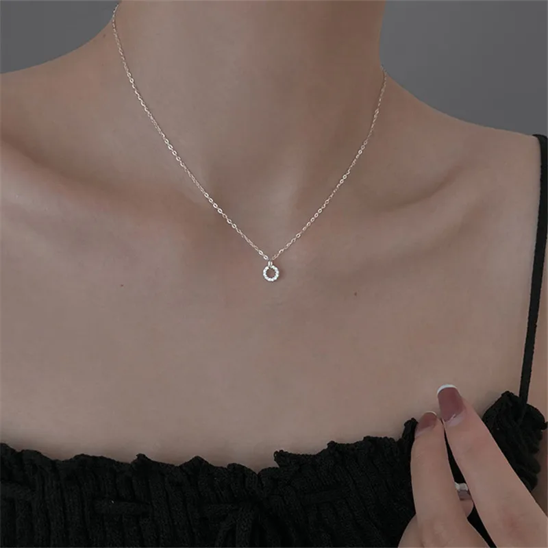 

925 Sterling Silver Crystal Circle Charm Necklaces & Pendants Choker Statement Necklace For Women Party Jewelry dz605