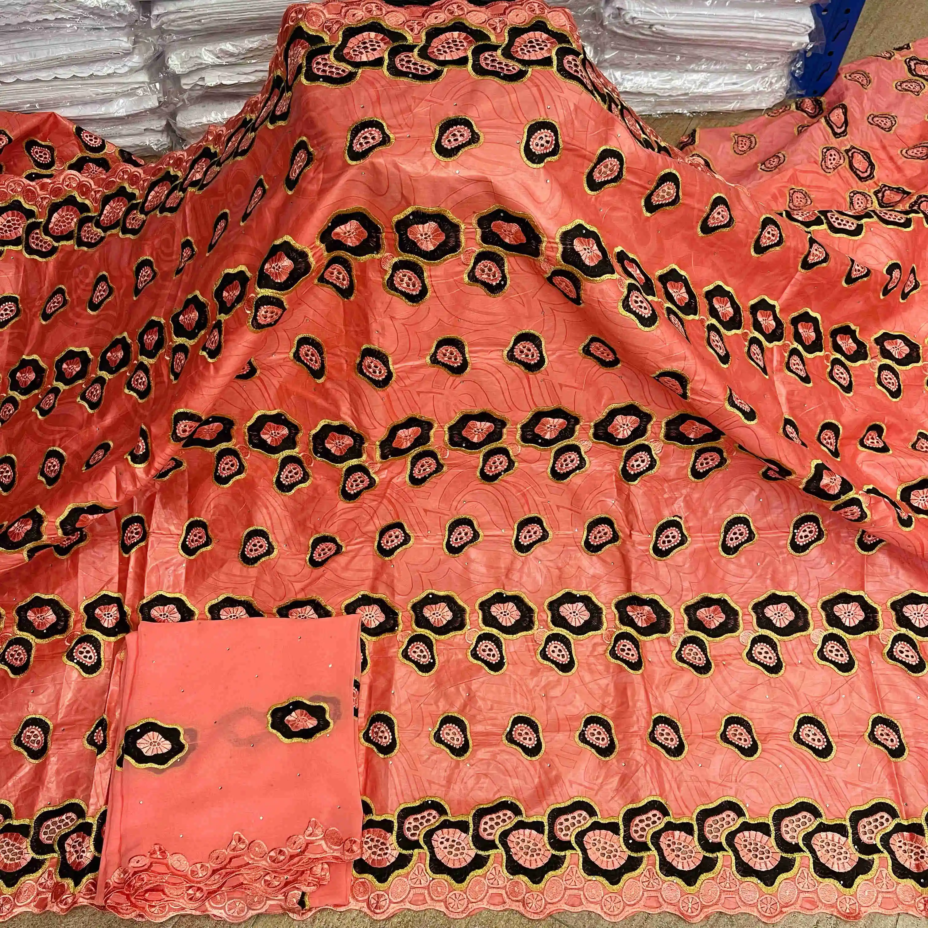 Африканская богатая ткань bazin Высококачественная индийская кофейная парчовая с