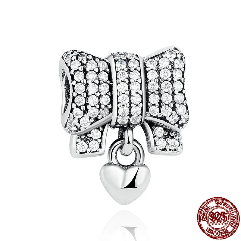 

Hot Selling 925 Sterling Silver Zircon Bow Beaded For Original Pandora Fashion Jewelry Ladies Bracelet Charm DIY Production 123
