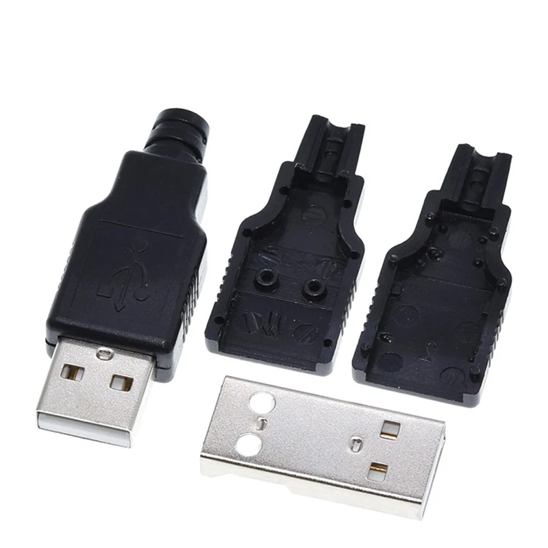

5 pcs USB male head with a plastic shell three piece type USB plug USB A type 4P with shell