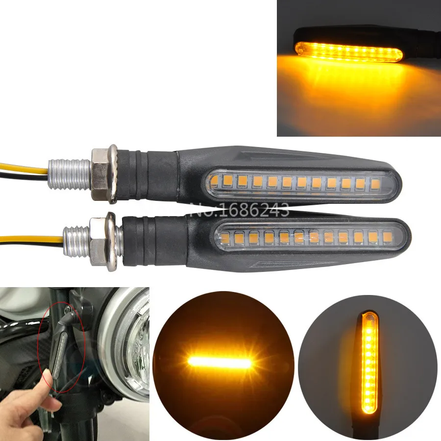 

2pcs 12V Flexible Bendable LED Blinkers Turn Signal Lamp Amber Flowing Water Indicator Light For Motorcycle