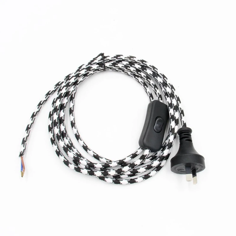 Houndstooth 220 В AU Plug шнур питания с линейным выключателем текстильный кабель Электрический удлинитель - Цвет: Houndstooth