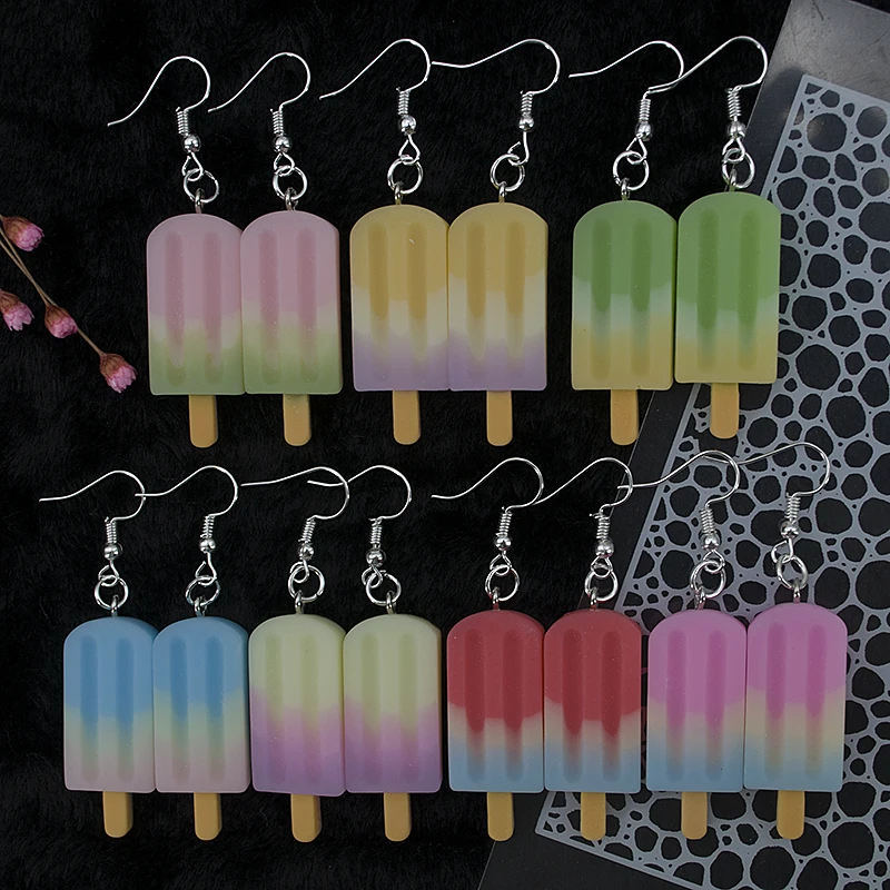 

1pair Women Earrings Rainbow Ice cream Drop Earrings Flatback Resin Birthday Gift Girls Teens Jewelry