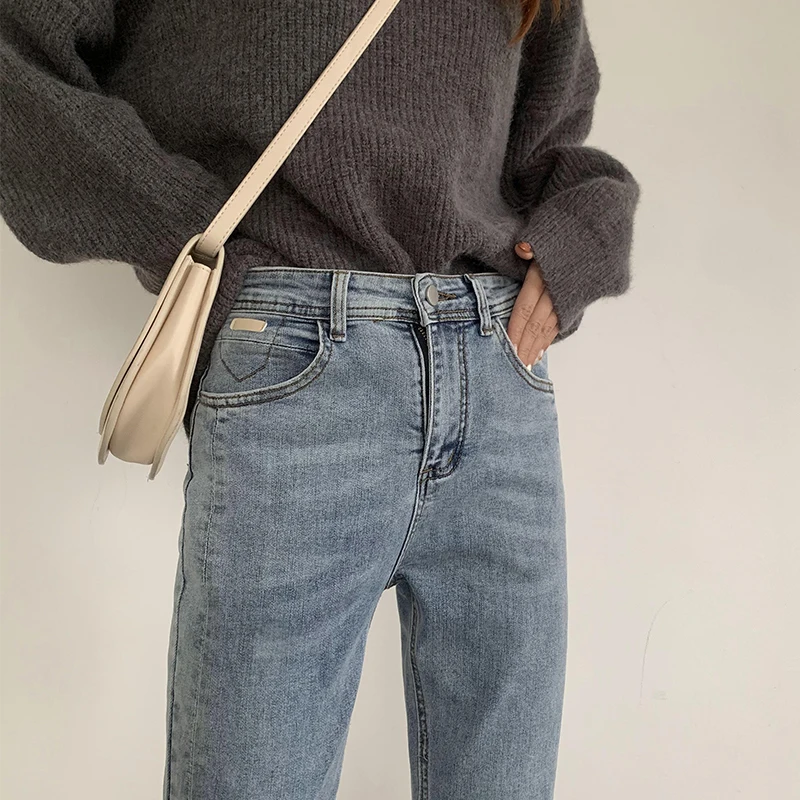 

Crescent City Jeans for Women Early Spring 2021 New Korean Style Loose All-Match Student High Waist Slit Straight-Leg Trousers