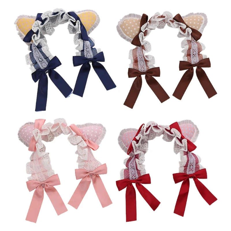 

Lolita Lace Headbands Cute Dot Ears Headwear Bows Adorn with Ribbon Sweet Kawaii Cosplay Headpiece Party Supplies