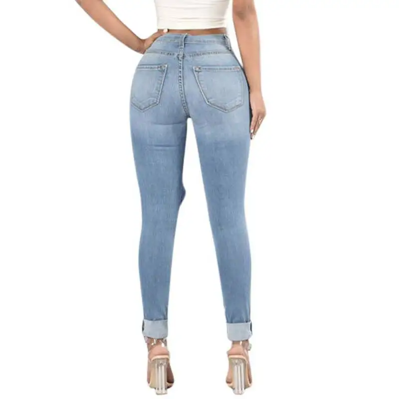

Women Distressed Ripped Stretch Jeans Casual Skinny Denim Pants Trousers