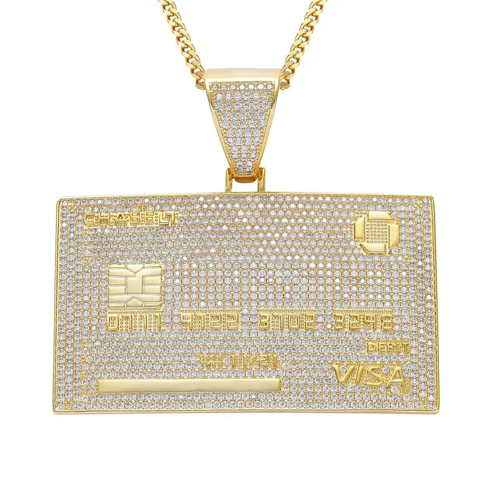 

New Fashion Charm Hip Hop Iced Out Cubic Zirconia VISA Credit Card Pendant with CZ Stone Gold Black Men's Hiphop Jewelry Gift