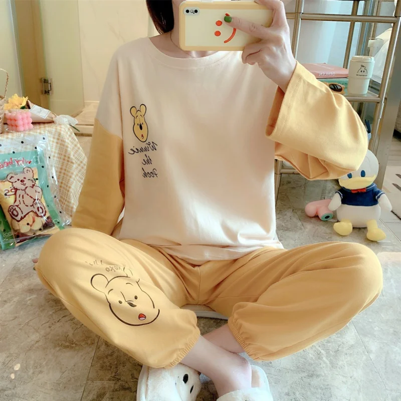 

Disney Winnie the Pooh 2PCS Pajama Long Sleeve Pijama Mujer Femme Fall Loose Nightwear Suit Female Casual Homewear Pajama Set