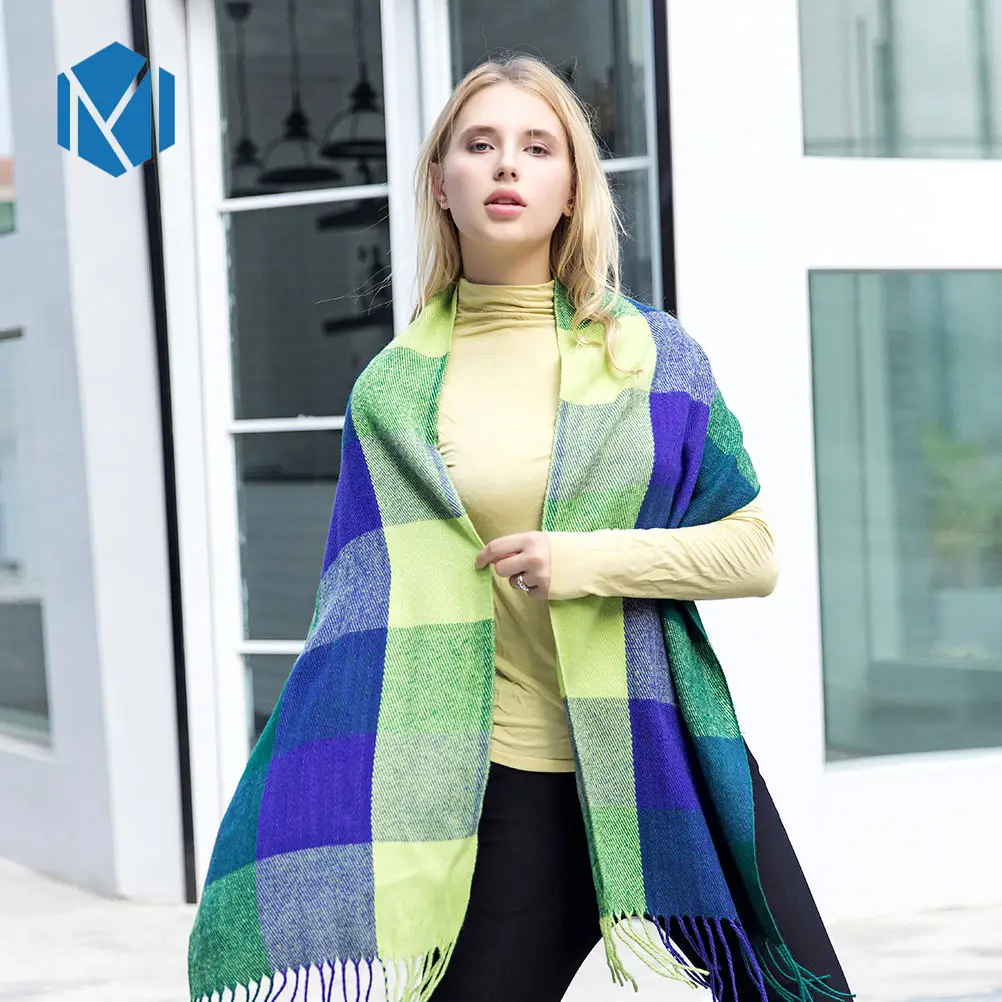 Green Lemon 190*35 см зимний женский шарф, шерстяной Теплый клетчатый платок, женские кашемировые шарфы, роскошная клетчатая длинная шаль накидка палантин, мода - Цвет: Green Lemon