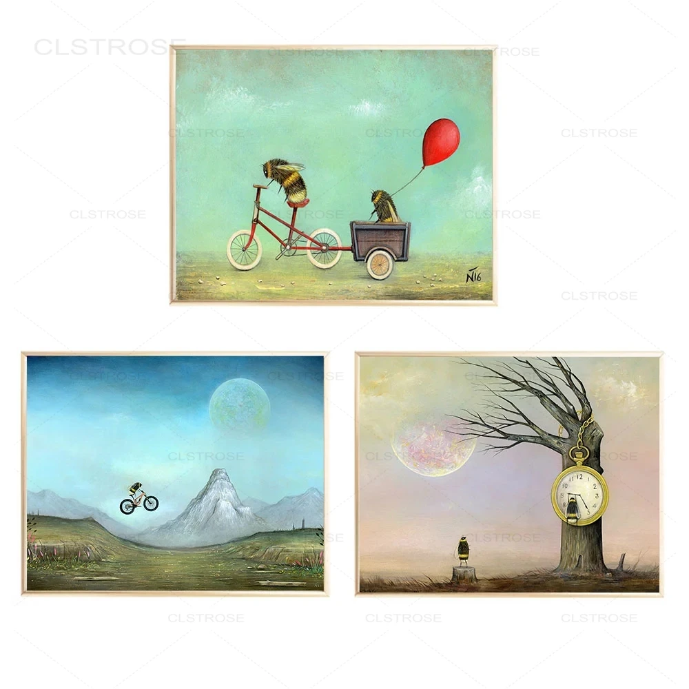 Мультфильм пчела велосипед скандинавские постеры и принты воздушный шар детская