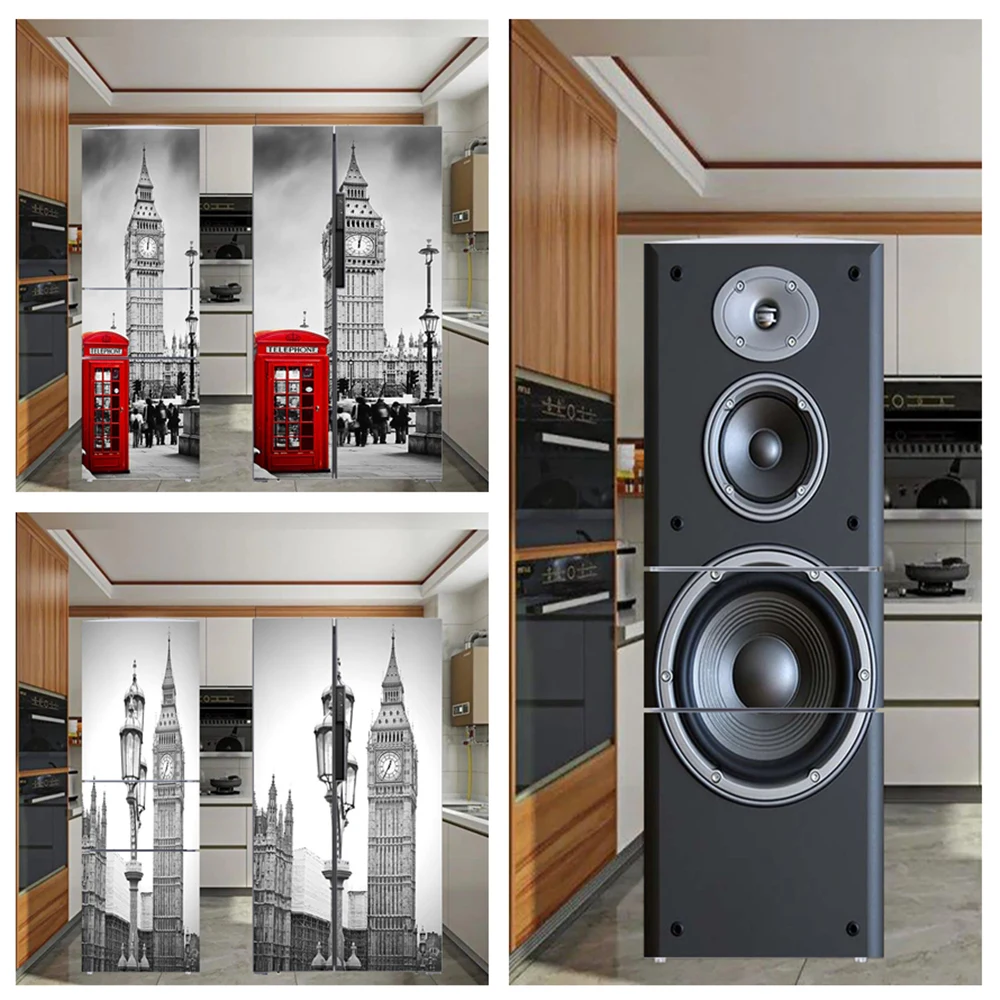 

London Big Ben Wallpaper For Fridge City Street Scenery Refrigerator Sticker Loudspeaker Box Creative Modern Home Decor Mural