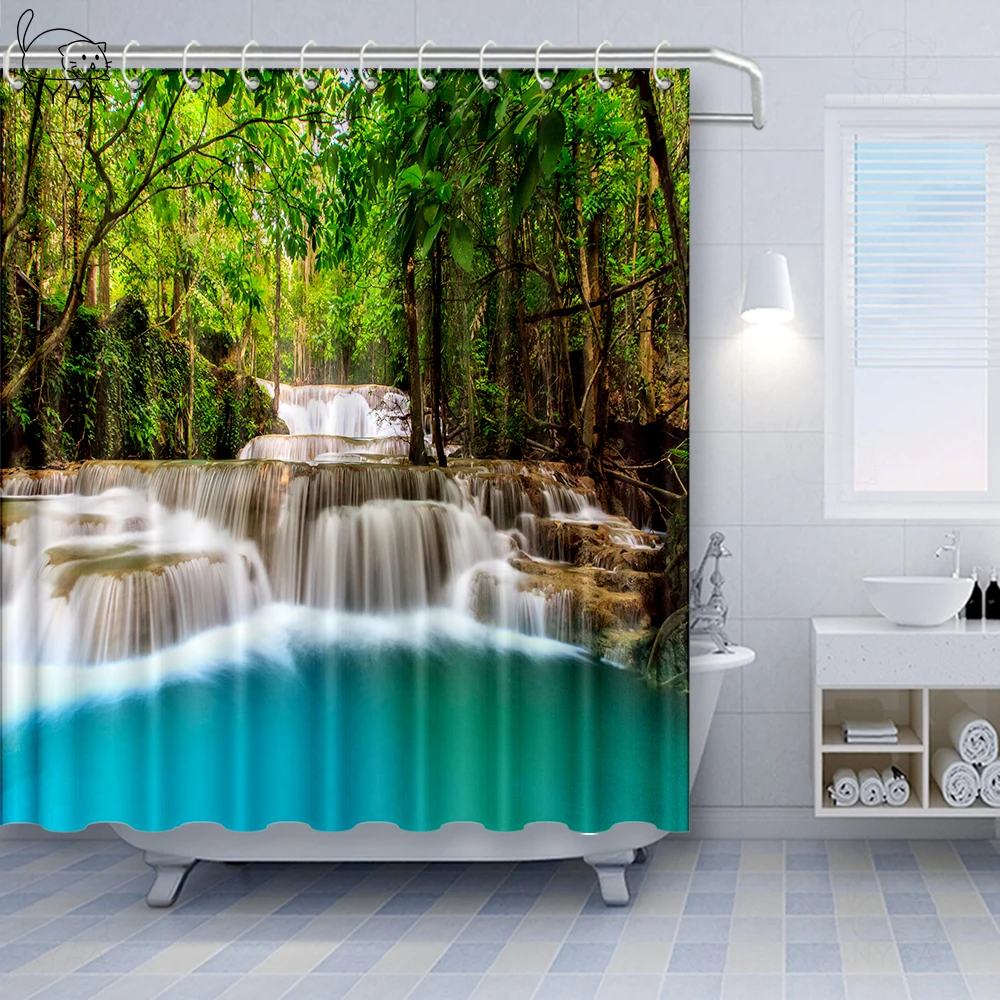 Занавеска для душа водонепроницаемая тканевая занавеска ванной комнаты с 3D