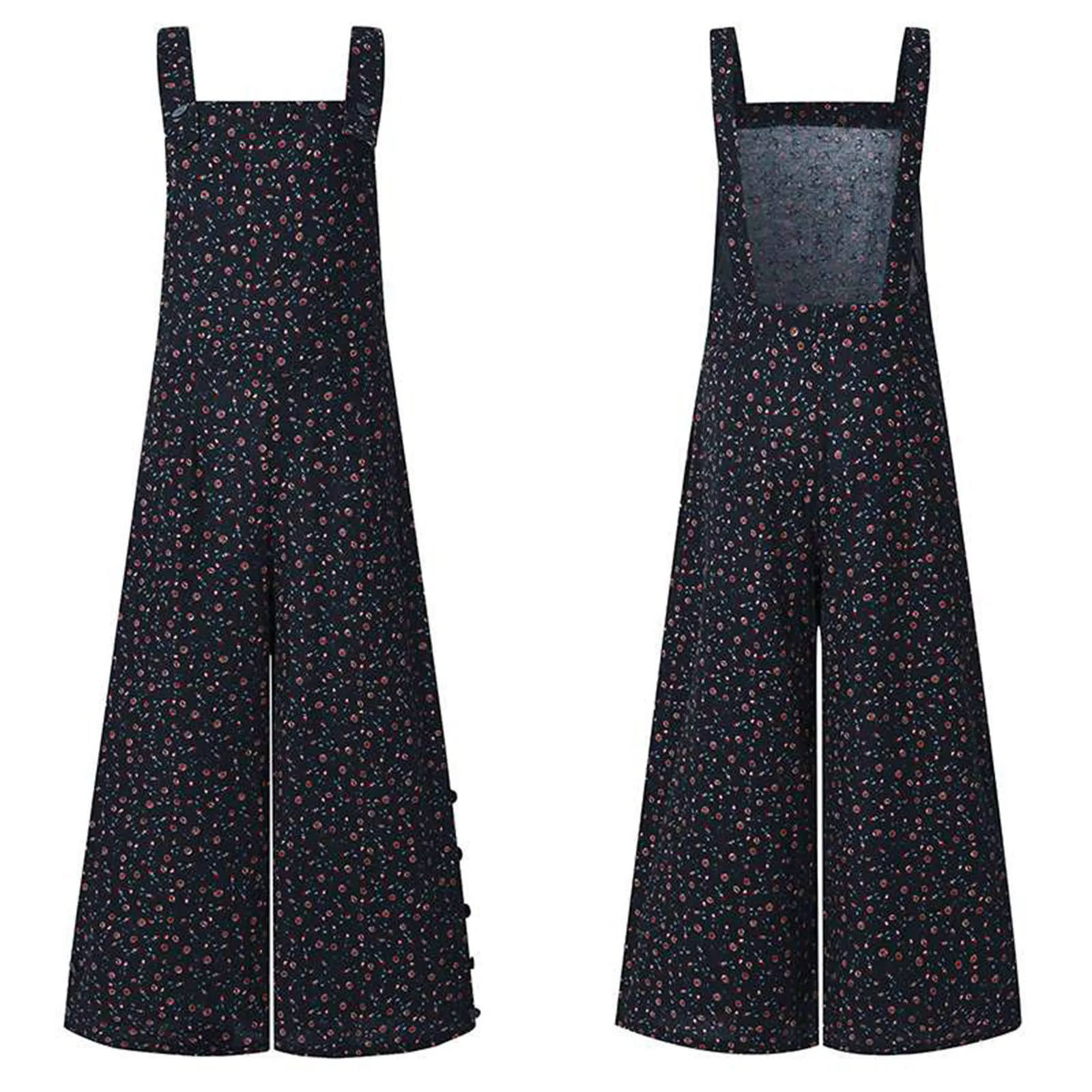

Women Playsuits Linen Jumpsuit Casual Suspender Pants Wide Leg Floral Buttons Overalls